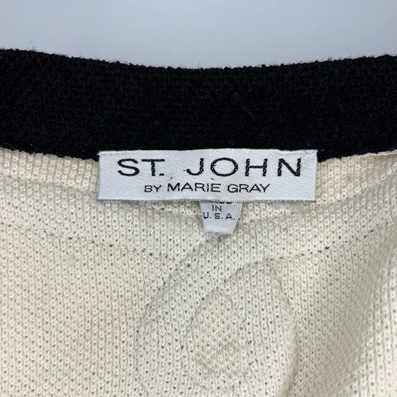 St. John Cropped Knit Blazer Open Front Cream & Black Size 4 - Picture 8 of 10